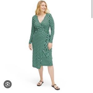 Diane Von Furstenberg X Target Womens Midi Arrow Geo Green Wrap Dress DVF